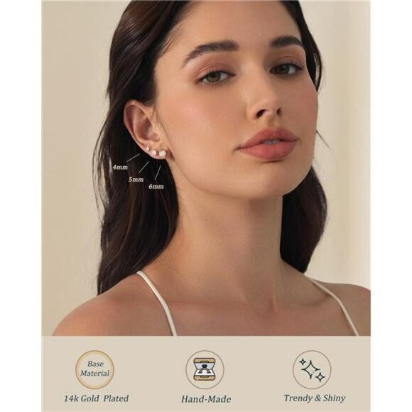 Gold Cubic Zirconia Stud Earrings Set Hypoallergenic Multiple Piercing Pack - Picture 3 of 7